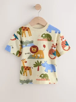 Vert Safari Animals - Lot de 3 t-shirts appliqués à manches courtes (3mois7ans)