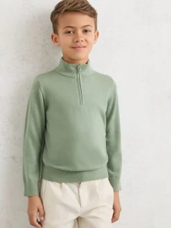 Vert sauge clair - Pull Reiss Blackhall à quart de zip en laine mérinos