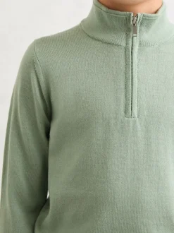 Vert sauge clair - Pull Reiss Blackhall à quart de zip en laine mérinos