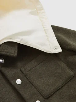 Vert sauge foncé - Surchemise Reiss Benjamin à capuche amovible en laine Blend