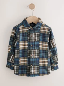 Vert/bleu à carreaux - Chemise patchwork à manches longues (3mois -7ans)