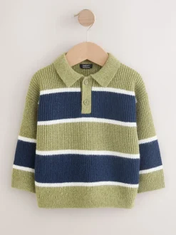 Vert/Bleu - Polo de rugby à rayures en maille (3mois7ans)