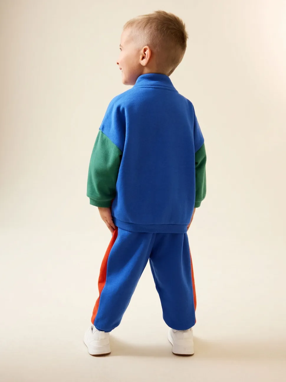 Vert/Bleu color block - Ensemble sweat et Joggings zippé à Col cheminée (3mois-7ans)
