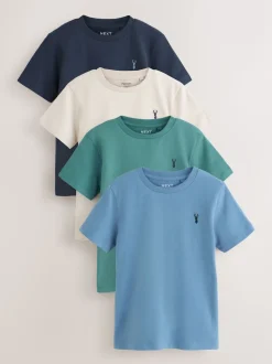 Vert/Bleu minéraux - T-shirt brodé Manches courtes Stag 4 Pack (3-16ans)
