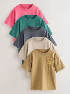 Vert/Charbon/Beige Sable/Rose/Marron - Lot de 5 petits T-shirts graphiques à manches courtes (3mois-7ans)