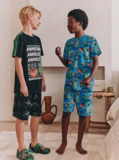 Vert/Noir - Lot de 2 pyjamas courts sous licence Minecraft (5-14ans)