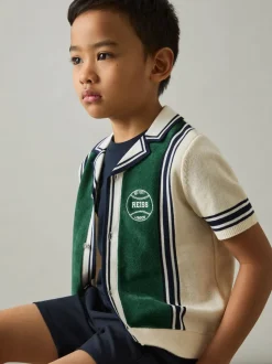 Vert/Off White - Chemise universitaire Reiss Appling color-block en coton