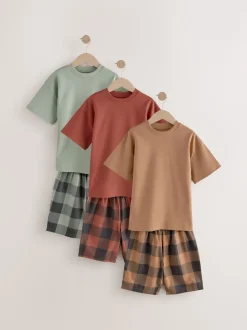 Vert/orange - Pyjama court à carreaux tissés 3 Pack (3-16ans)