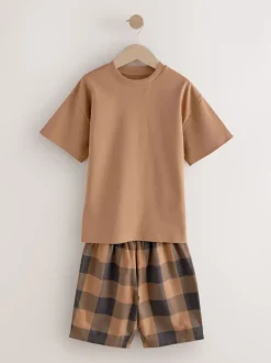 Vert/orange - Pyjama court à carreaux tissés 3 Pack (3-16ans)