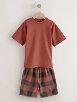 Vert/orange - Pyjama court à carreaux tissés 3 Pack (3-16ans)