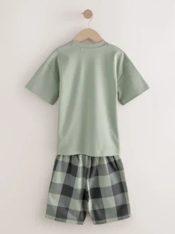 Vert/orange - Pyjama court à carreaux tissés 3 Pack (3-16ans)