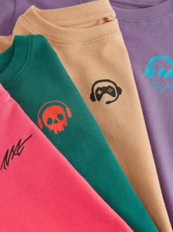 Vert/Rouge/Camel/Violet - Lot de 4 petits t-shirts graphiques à manches courtes (3-16ans)