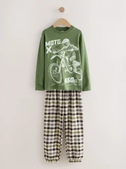 Véhicule bleu/vert - Lot de 2 pyjamas en tissu à carreaux à manches longues (3-16ans)