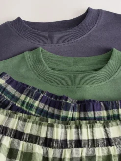 Véhicule bleu/vert - Lot de 2 pyjamas en tissu à carreaux à manches longues (3-16ans)