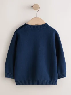 Vie marine bleu marine - Personnage Pull Col rond en maille (3mois-7ans)