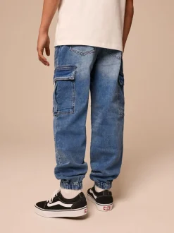 vintage bleu - Jean cargo à taille élastique (3-16ans)