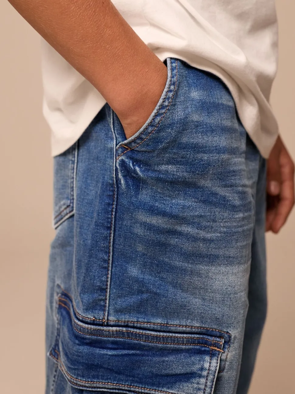 vintage bleu - Jean cargo à taille élastique (3-16ans)