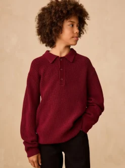 Violet prune - Polo en maille à col boutonné (3-16ans)