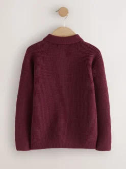 Violet prune - Polo en maille à col boutonné (3-16ans)