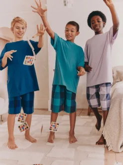 Violet/Bleu canard/Bleu - Pyjama court à carreaux tissés 3 Pack (3-16ans)