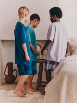 Violet/Bleu canard/Bleu - Pyjama court à carreaux tissés 3 Pack (3-16ans)