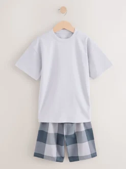 Violet/Bleu canard/Bleu - Pyjama court à carreaux tissés 3 Pack (3-16ans)