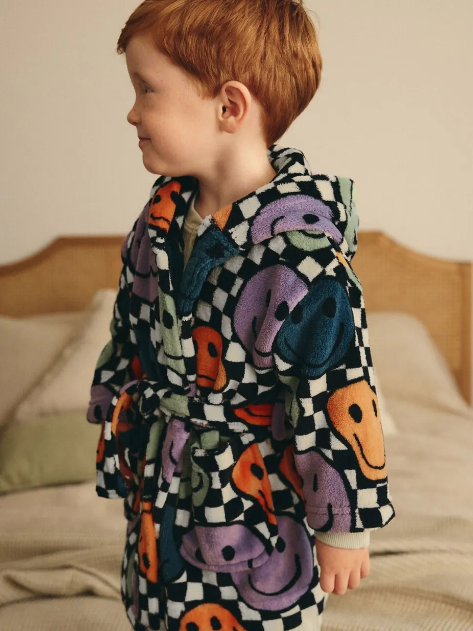 Visage heureux multicolore à damiers - Peignoirs en laine polaire (9mths-10yrs)
