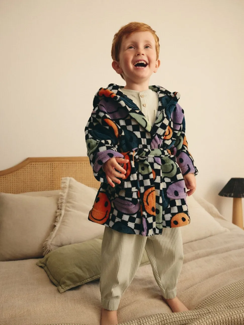 Visage heureux multicolore à damiers - Peignoirs en laine polaire (9mths-10yrs)