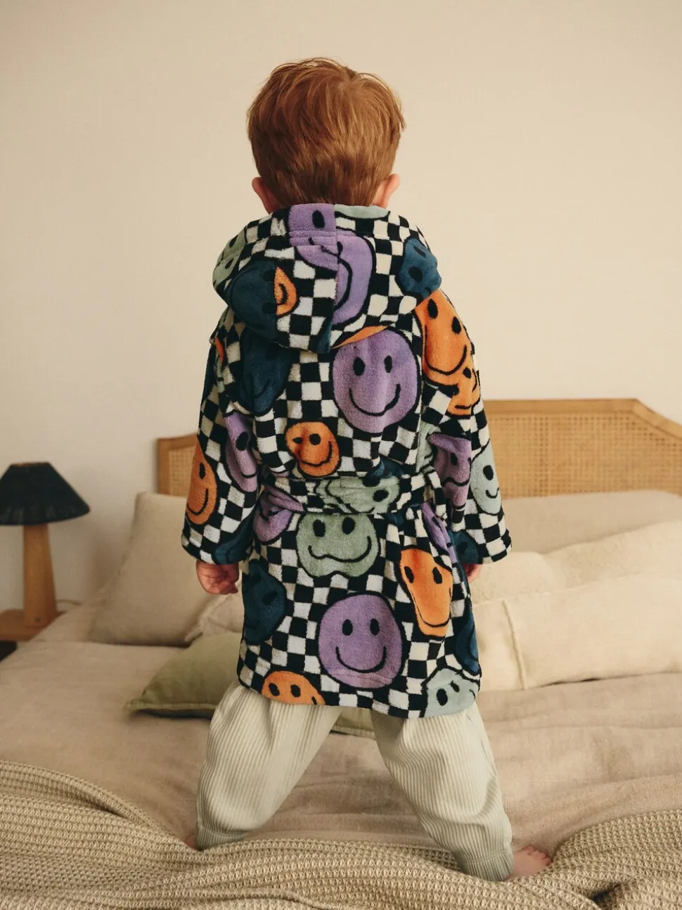 Visage heureux multicolore à damiers - Peignoirs en laine polaire (9mths-10yrs)
