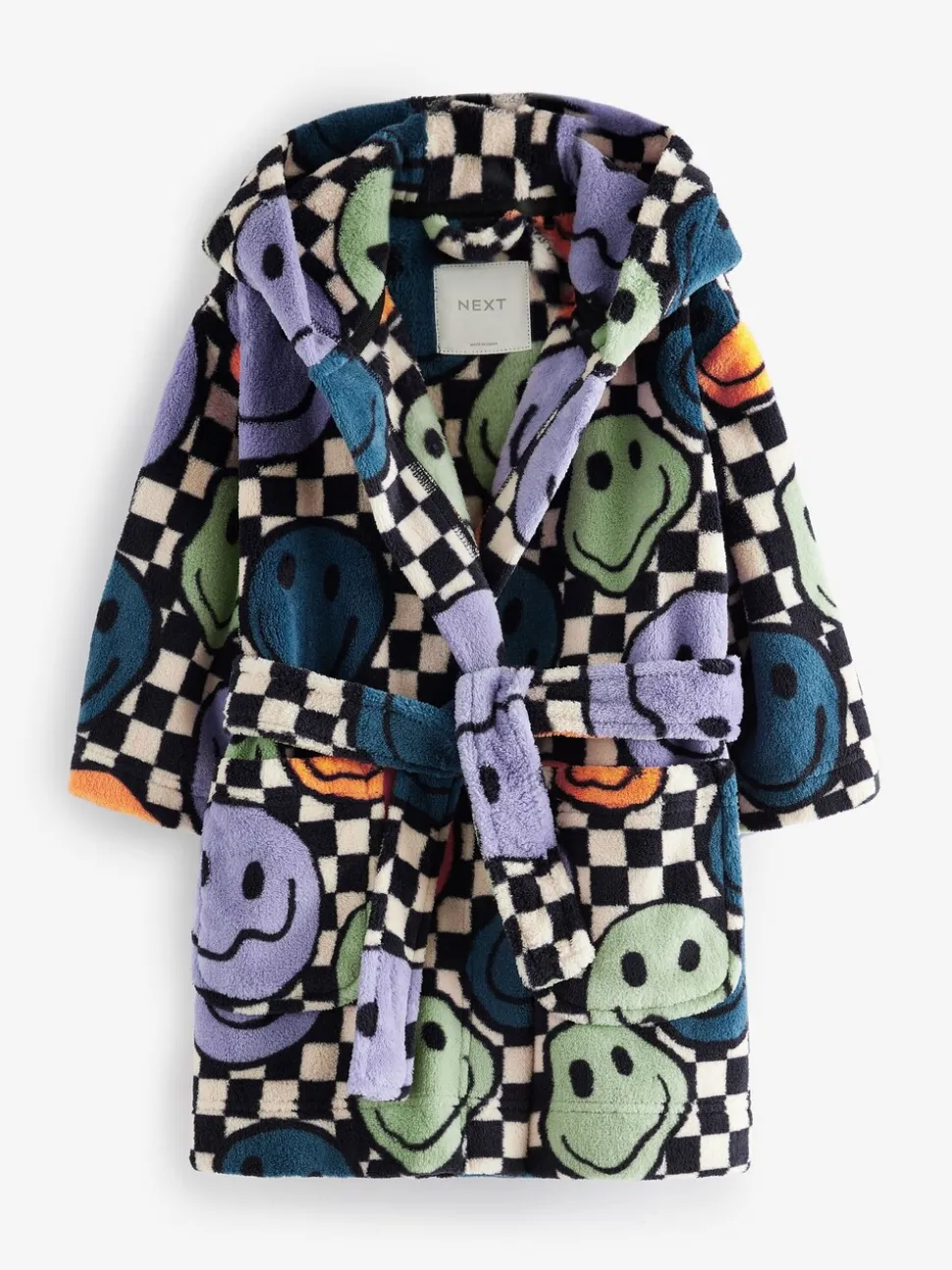 Visage heureux multicolore à damiers - Peignoirs en laine polaire (9mths-10yrs)