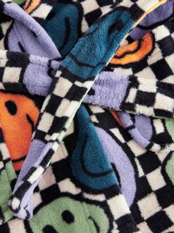 Visage heureux multicolore à damiers - Peignoirs en laine polaire (9mths-10yrs)