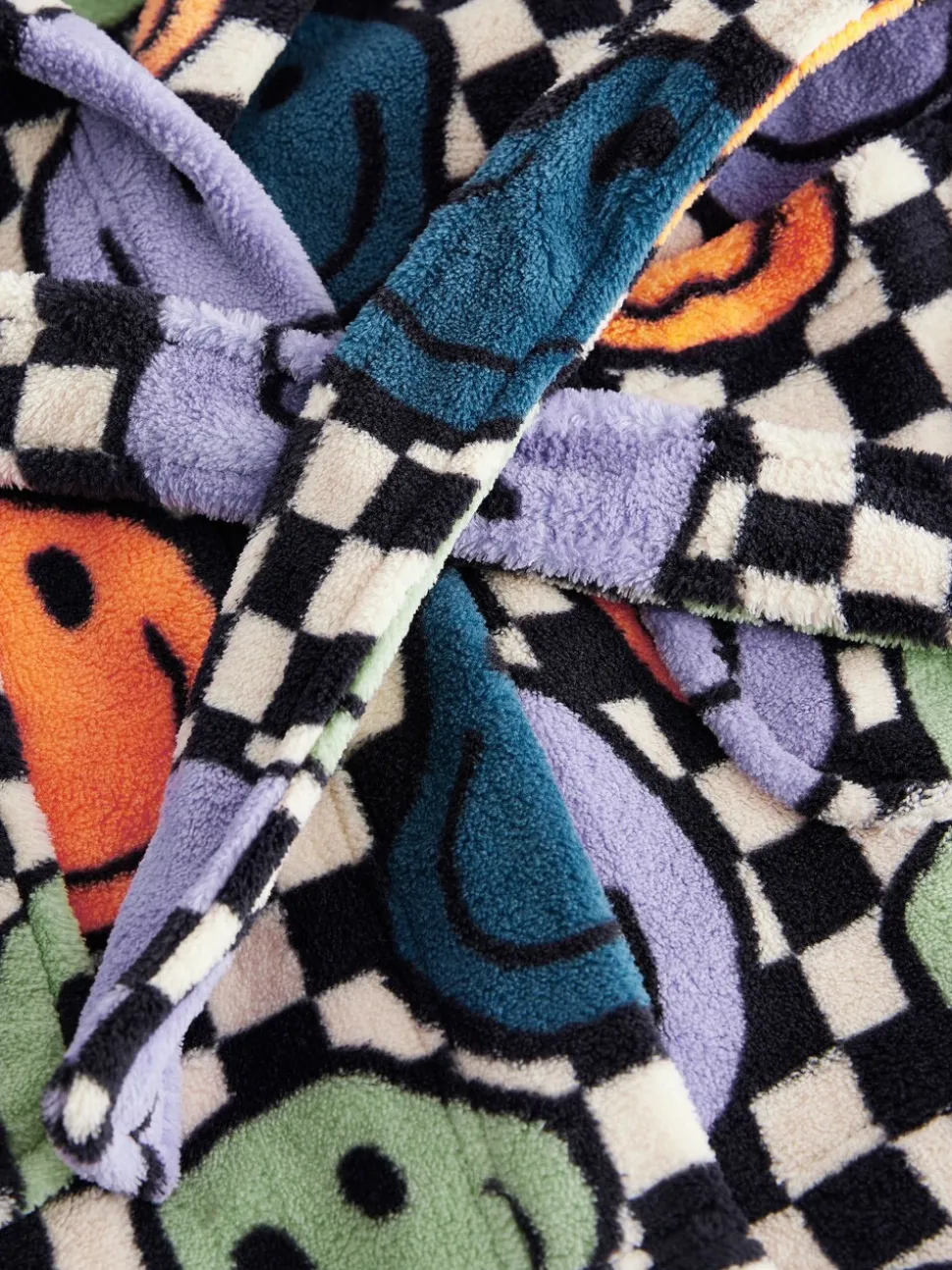 Visage heureux multicolore à damiers - Peignoirs en laine polaire (9mths-10yrs)