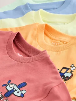Voitures bleu/vert/rouge/orange/jaune - Lot de 5 petits T-shirts graphiques à manches courtes (3mois-7ans)