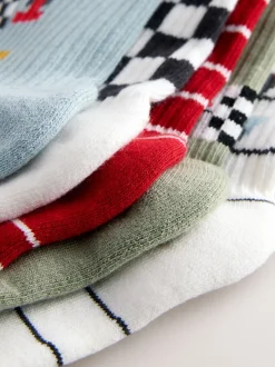 Voitures de course rouge/blanc - Semelle intérieure coussinée Chaussettes côtelées en coton riche 5 Pack